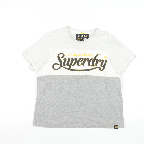 Superdry Women's Grey Colourblock Logo T-Shirt Size 8