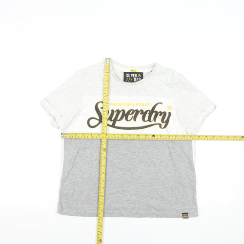 Superdry Women's Grey Colourblock Logo T-Shirt Size 8