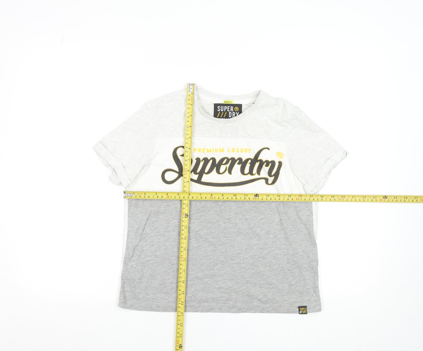 Superdry Women's Grey Colourblock Logo T-Shirt Size 8
