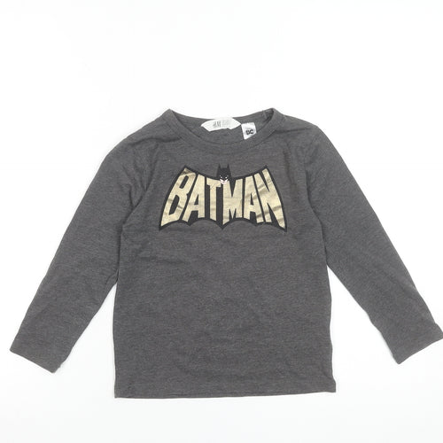 H&M Girls Grey Batman Long Sleeve T-Shirt 5-6 Years Cotton Blend