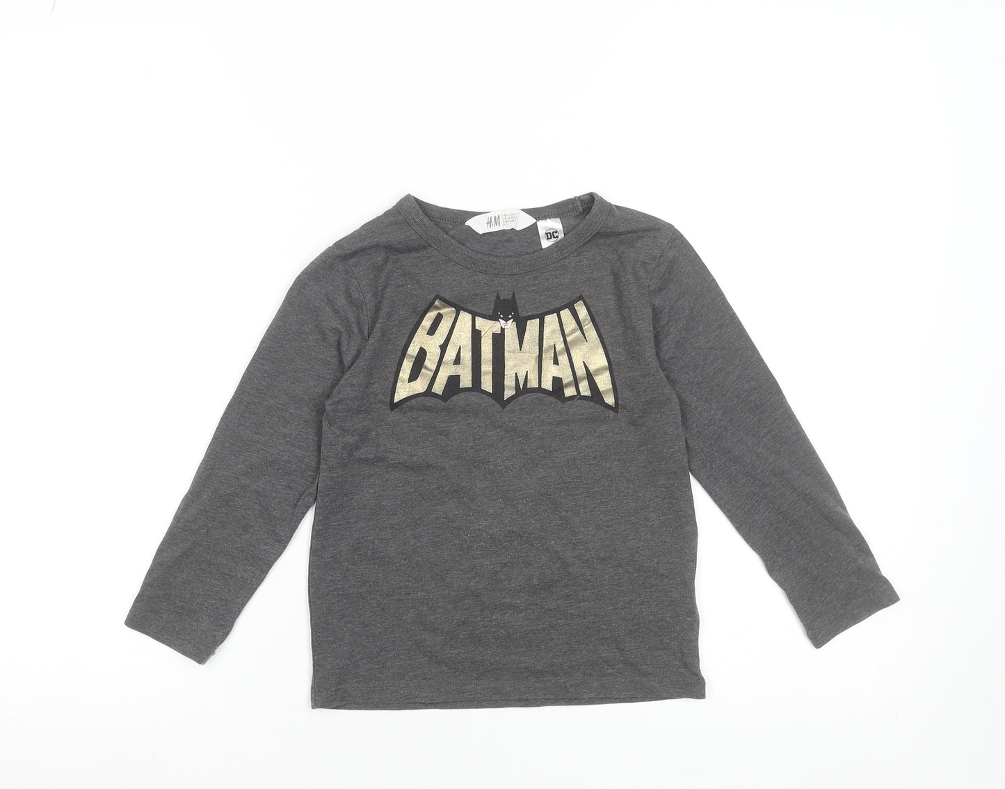 H&M Girls Grey Batman Long Sleeve T-Shirt 5-6 Years Cotton Blend