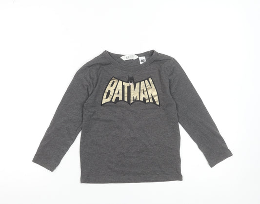 H&M Girls Grey Batman Long Sleeve T-Shirt 5-6 Years Cotton Blend