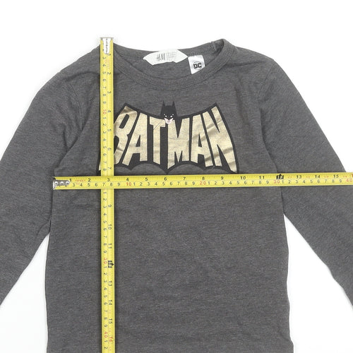 H&M Girls Grey Batman Long Sleeve T-Shirt 5-6 Years Cotton Blend