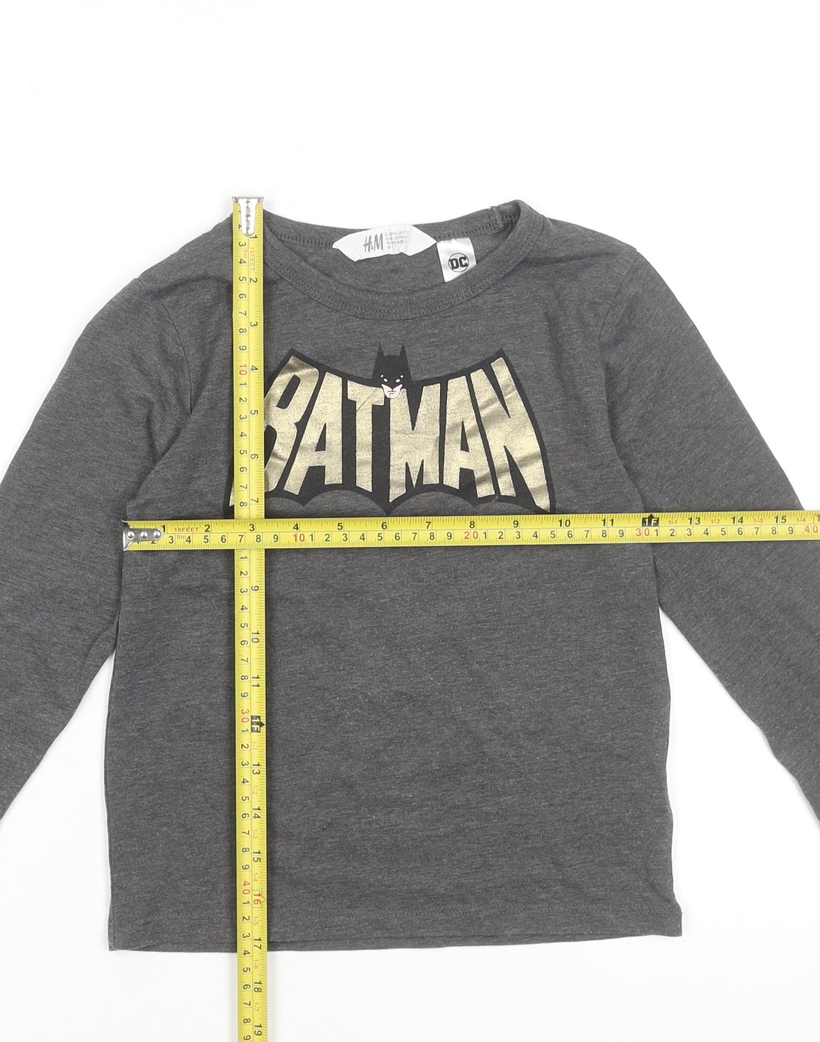 H&M Girls Grey Batman Long Sleeve T-Shirt 5-6 Years Cotton Blend