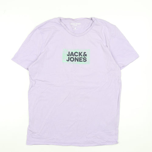 Jack & Jones Men's Lilac Cotton Graphic Print T-Shirt Medium