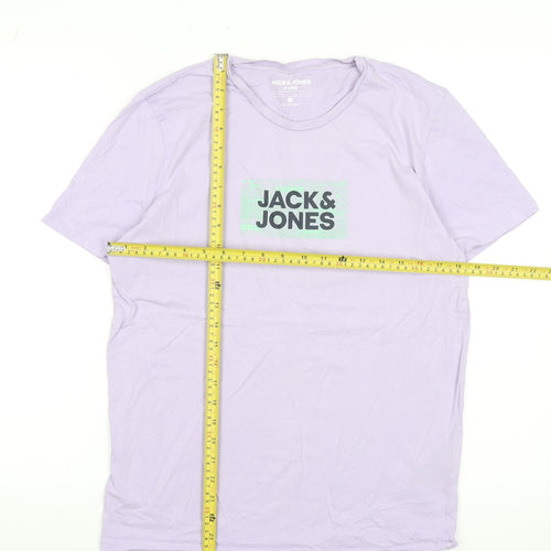 Jack & Jones Men's Lilac Cotton Graphic Print T-Shirt Medium