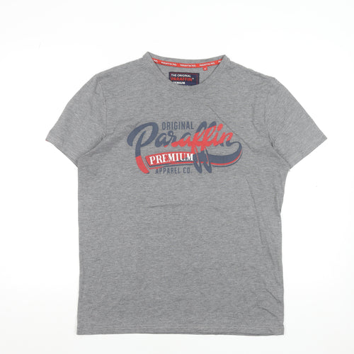 Paraffin Men's Grey Graphic Print Crew Neck Cotton T-Shirt Size M