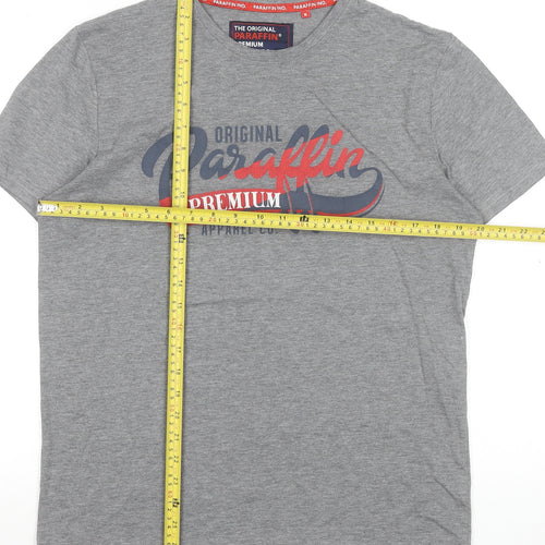 Paraffin Men's Grey Graphic Print Crew Neck Cotton T-Shirt Size M