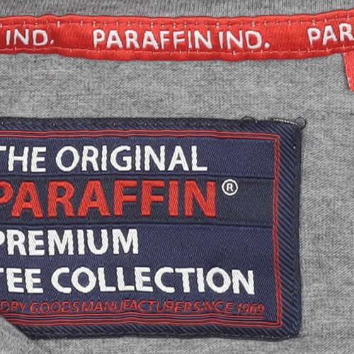 Paraffin Men's Grey Graphic Print Crew Neck Cotton T-Shirt Size M