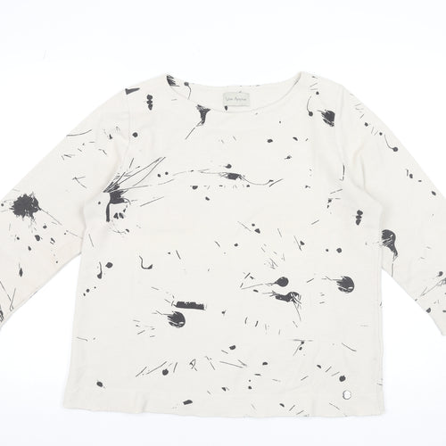 Via Appia Women Beige Black Paint Print Pullover Sweatshirt UK 12