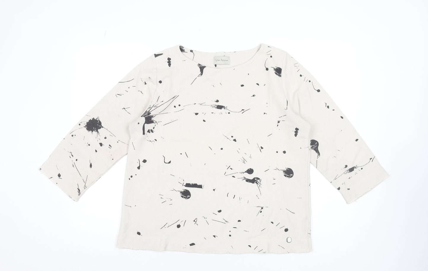 Via Appia Women Beige Black Paint Print Pullover Sweatshirt UK 12