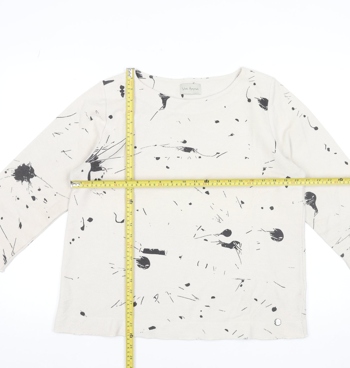 Via Appia Women Beige Black Paint Print Pullover Sweatshirt UK 12
