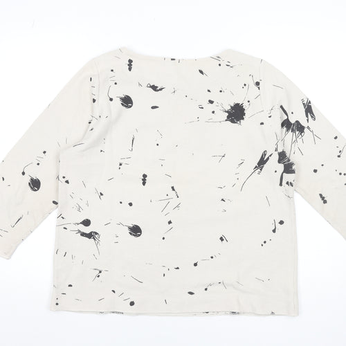 Via Appia Women Beige Black Paint Print Pullover Sweatshirt UK 12