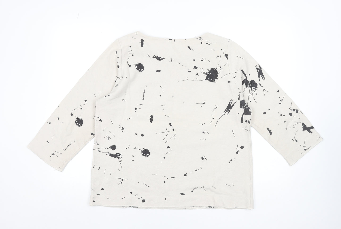 Via Appia Women Beige Black Paint Print Pullover Sweatshirt UK 12