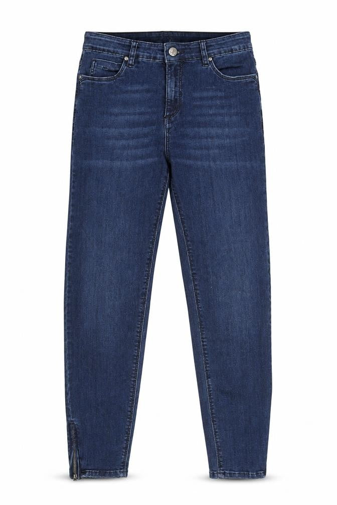 Front view of C.RO Magic Fit Women's Blue Ankle Zip Slim Jeans, size 10