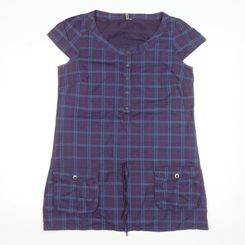 SPOT Women Purple Check Shirt Dress Size 14 Cotton Short Sleeve