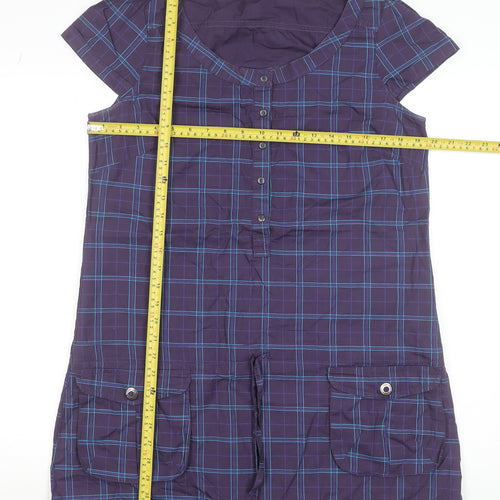 SPOT Women Purple Check Shirt Dress Size 14 Cotton Short Sleeve