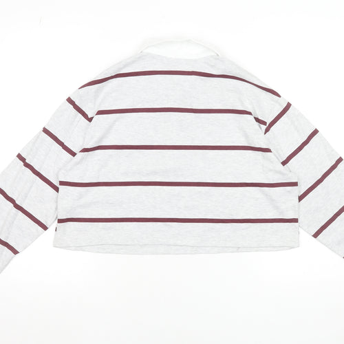 Hello Kitty x Primark Women's Grey Striped Cropped Polo Top 2XS