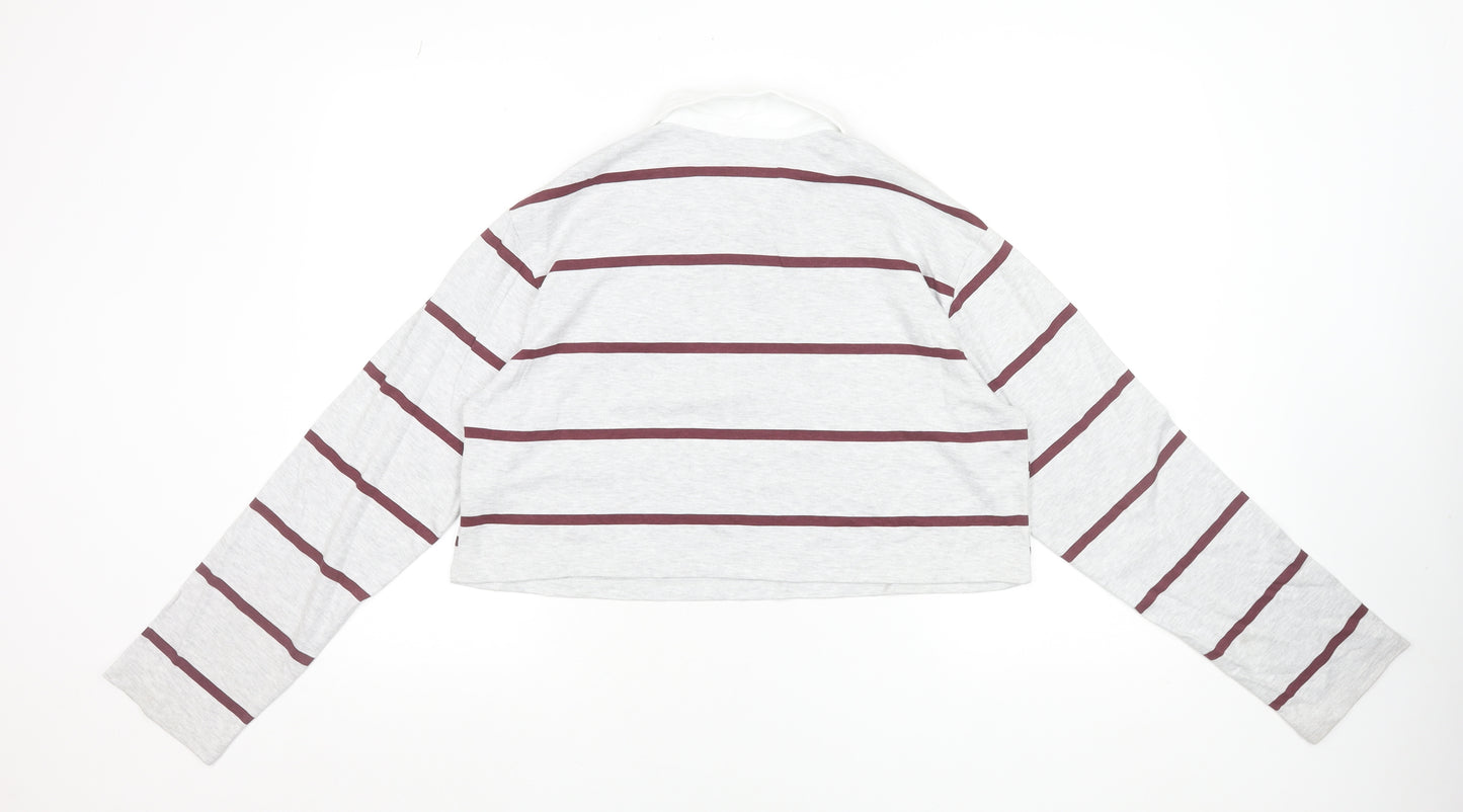 Hello Kitty x Primark Women's Grey Striped Cropped Polo Top 2XS