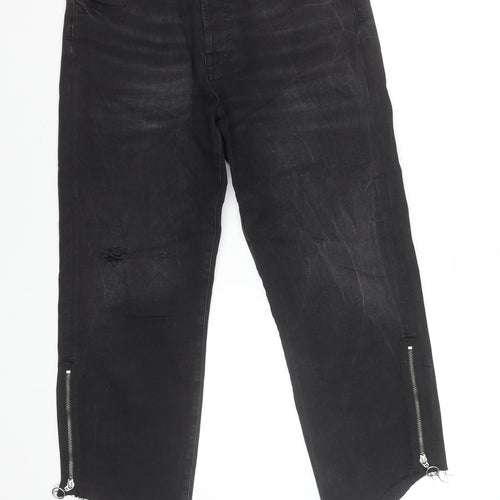 Zara Woman Black Distressed Skinny Jeans with Ankle Zips Size 10