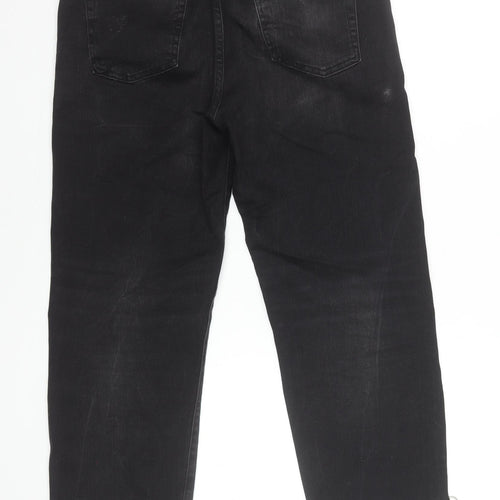 Zara Woman Black Distressed Skinny Jeans with Ankle Zips Size 10