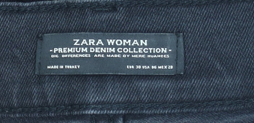 Zara Woman Black Distressed Skinny Jeans with Ankle Zips Size 10