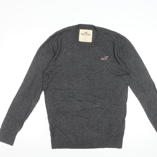 Hollister Men’s Grey Cotton Blend Crew Neck Jumper Size S