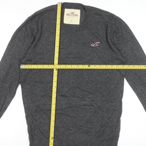 Hollister Men’s Grey Cotton Blend Crew Neck Jumper Size S