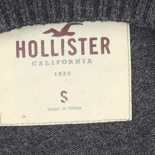 Hollister Men’s Grey Cotton Blend Crew Neck Jumper Size S