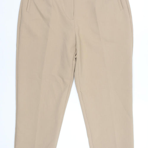 Zara Women Beige Slim Fit Cropped Tapered Work Trousers Size 18
