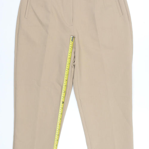 Zara Women Beige Slim Fit Cropped Tapered Work Trousers Size 18
