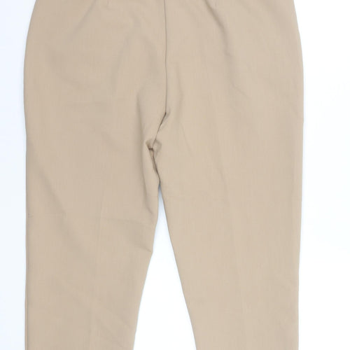 Zara Women Beige Slim Fit Cropped Tapered Work Trousers Size 18