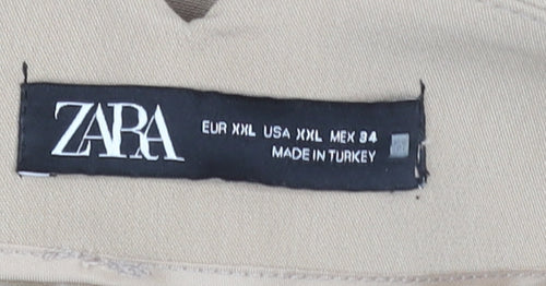 Zara Women Beige Slim Fit Cropped Tapered Work Trousers Size 18
