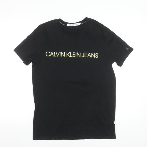 Calvin Klein Jeans Men's Black Cotton Logo T-Shirt Size M Regular Fit