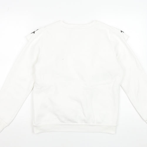 Savida Women White Embroidered Ruffle Sweatshirt Size 12