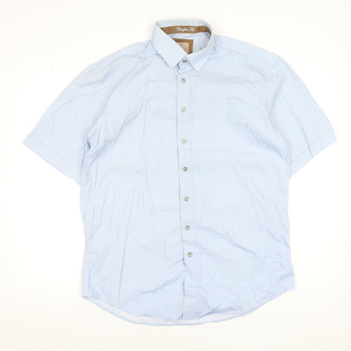 Benetti Men's Blue Short Sleeve Cotton Check Dress Shirt L