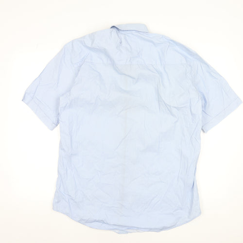 Benetti Men's Blue Short Sleeve Cotton Check Dress Shirt L