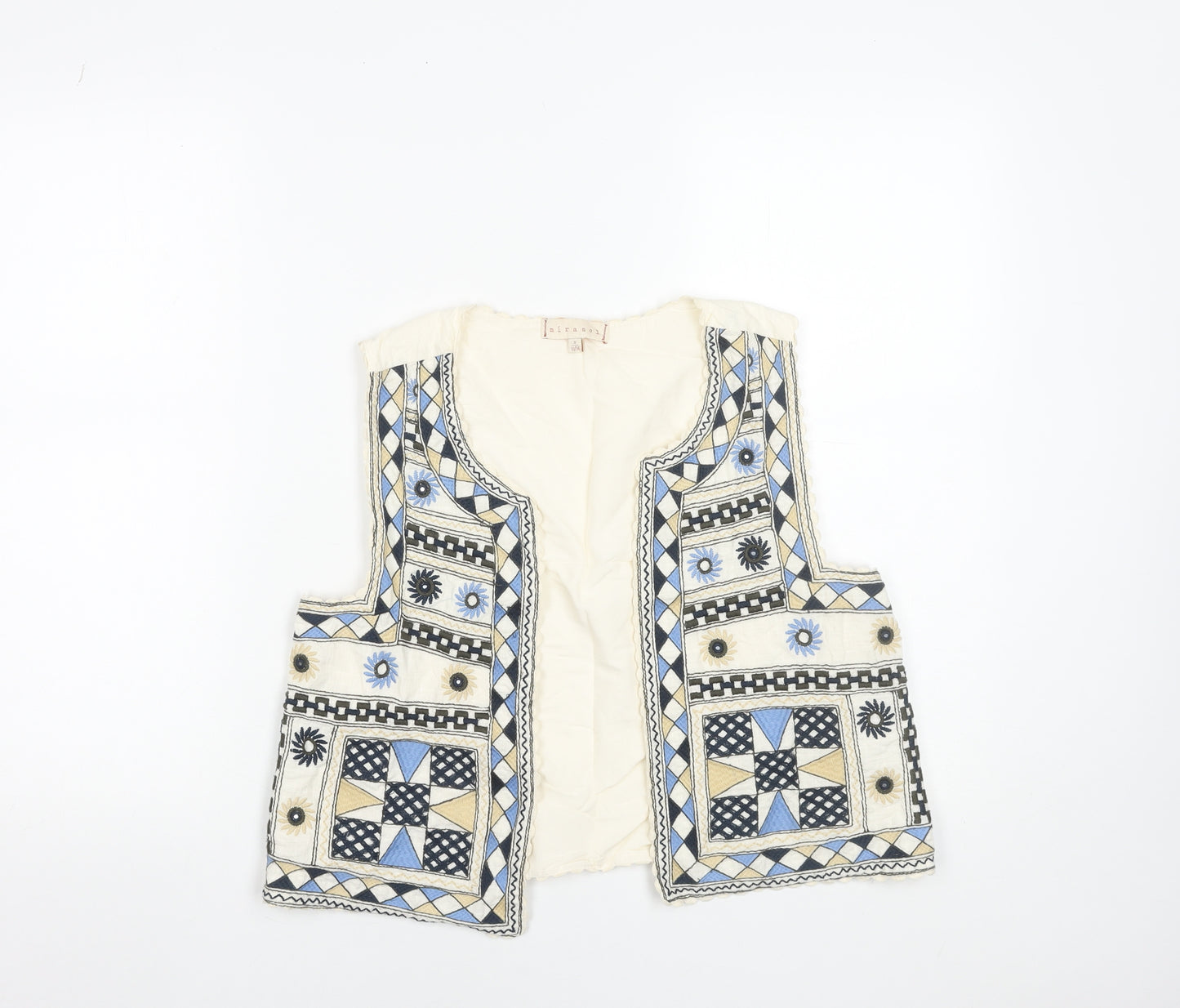 Mirasol Women's Multicoloured Embroidered Bohemian Sleeveless Cotton Vest Size S 10