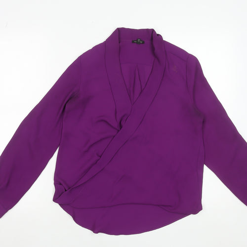 River Island Womens Purple Wrap Blouse UK 8 Long Sleeve V-Neck