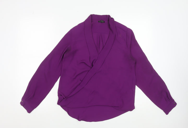 River Island Womens Purple Wrap Blouse UK 8 Long Sleeve V-Neck