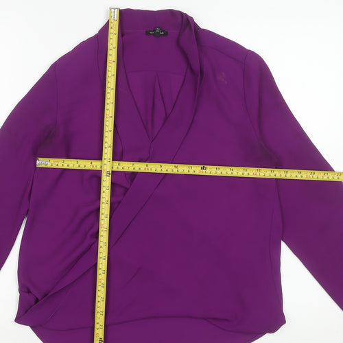River Island Womens Purple Wrap Blouse UK 8 Long Sleeve V-Neck