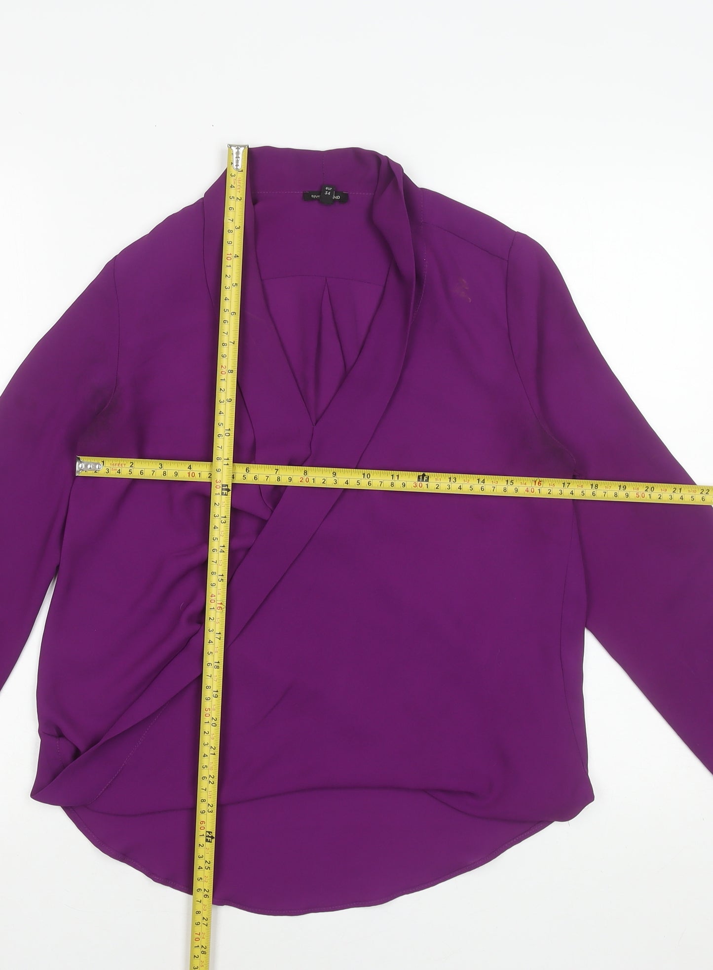 River Island Womens Purple Wrap Blouse UK 8 Long Sleeve V-Neck