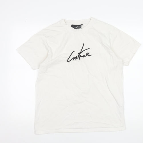 Couture Men's White Graphic Logo T-Shirt L Crew Neck Jersey Cotton