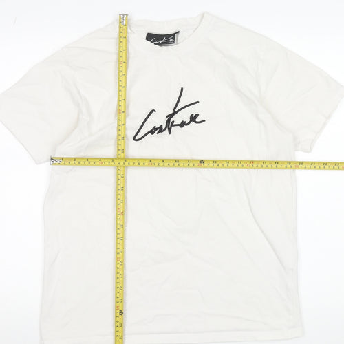 Couture Men's White Graphic Logo T-Shirt L Crew Neck Jersey Cotton