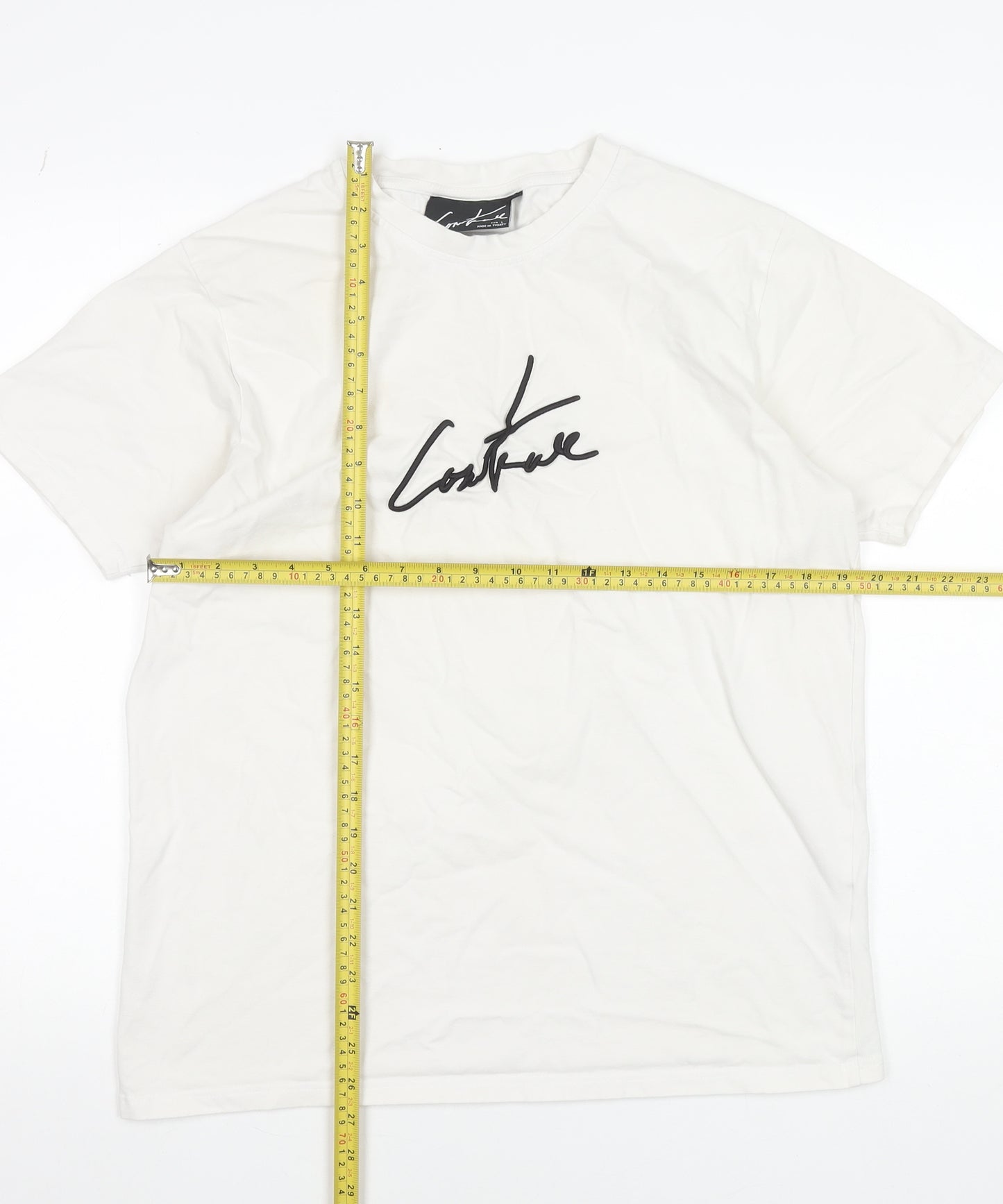 Couture Men's White Graphic Logo T-Shirt L Crew Neck Jersey Cotton
