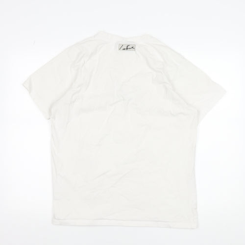 Couture Men's White Graphic Logo T-Shirt L Crew Neck Jersey Cotton