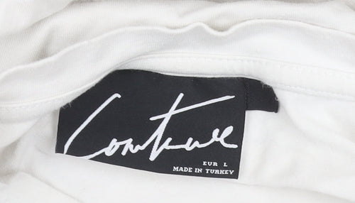 Couture Men's White Graphic Logo T-Shirt L Crew Neck Jersey Cotton