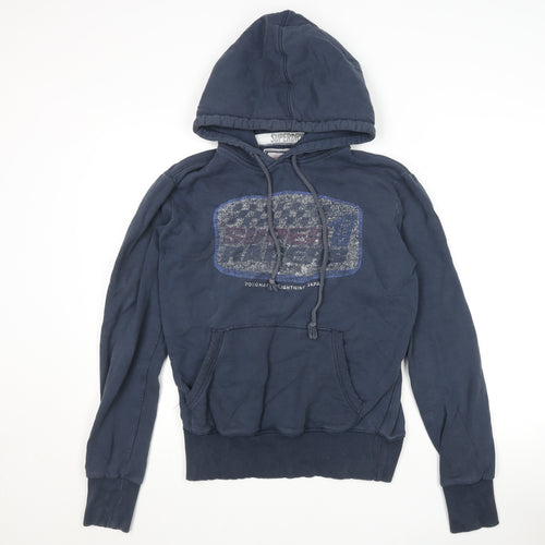 Superdry Mens Navy Blue Pullover Hoodie Medium Cotton Blend