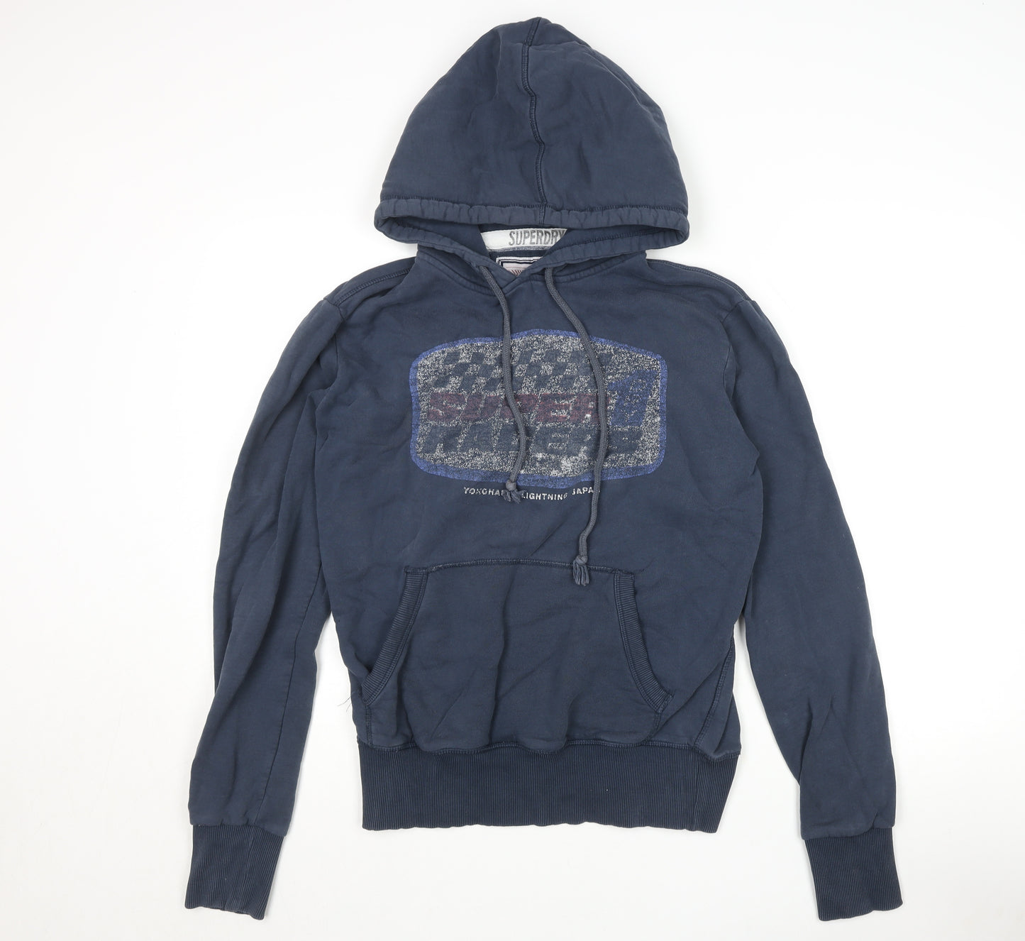 Superdry Mens Navy Blue Pullover Hoodie Medium Cotton Blend