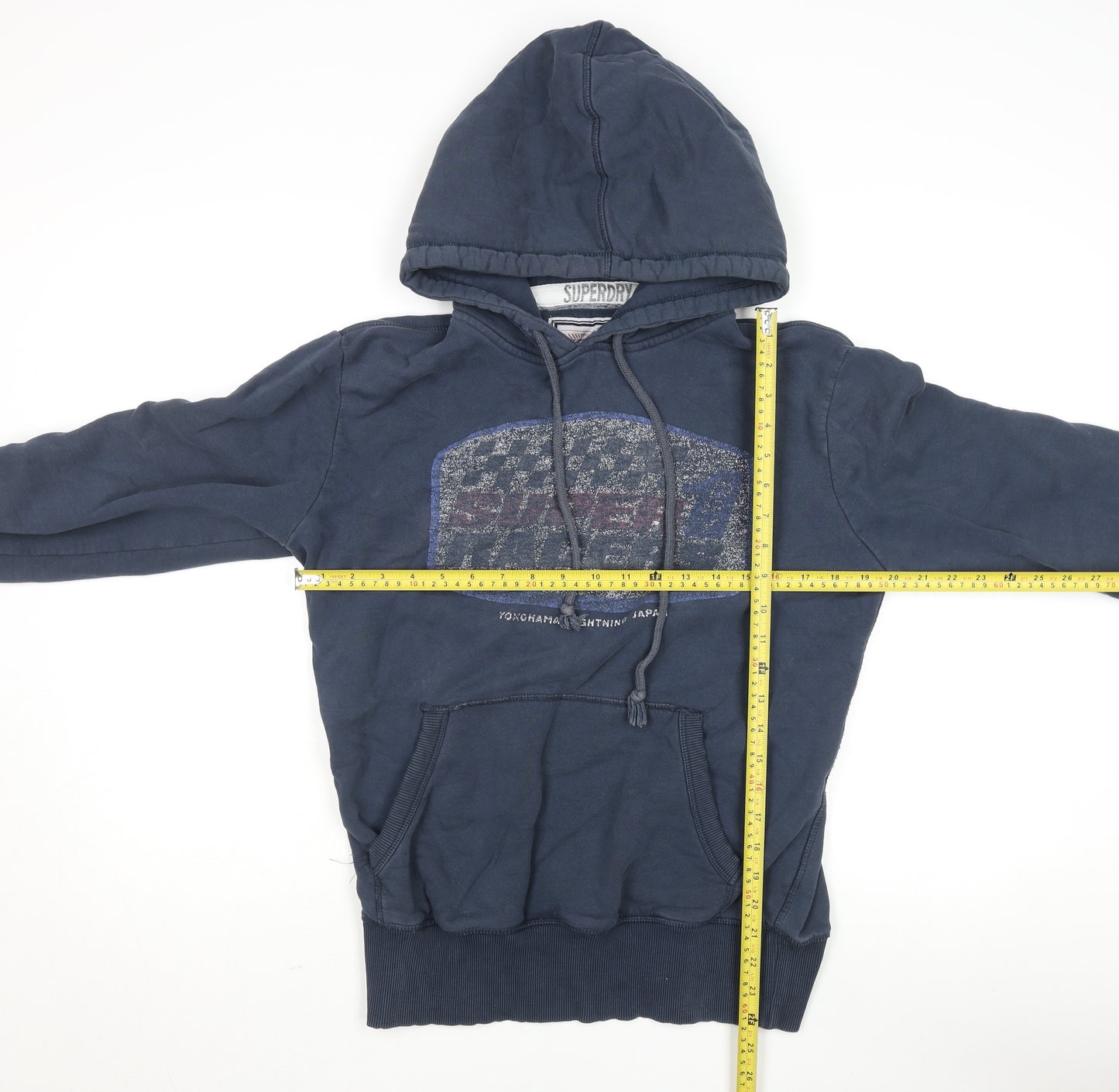 Superdry Mens Navy Blue Pullover Hoodie Medium Cotton Blend